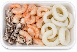 FRITTURA EXTRA ANELLI, CIUFFI E CODE DI GAMBERO VASSOIO DA 500 GR
